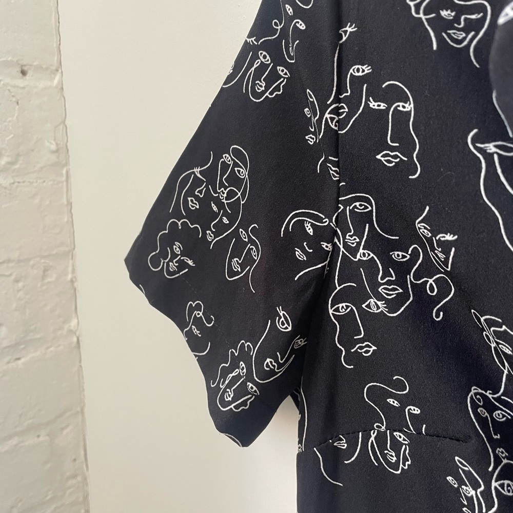 Artistic Face Pattern Collared Mini Dress - image 2